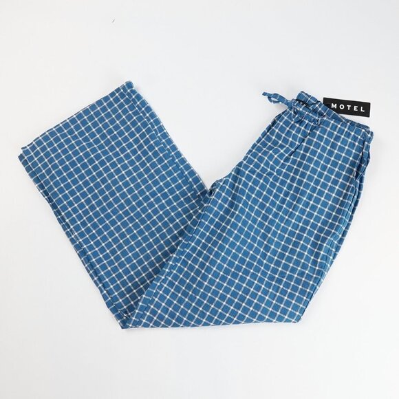 Motel Brand Lirura Low Rise Trouser in Navy Tartan Poplin - Size Medium - Picture 1 of 8